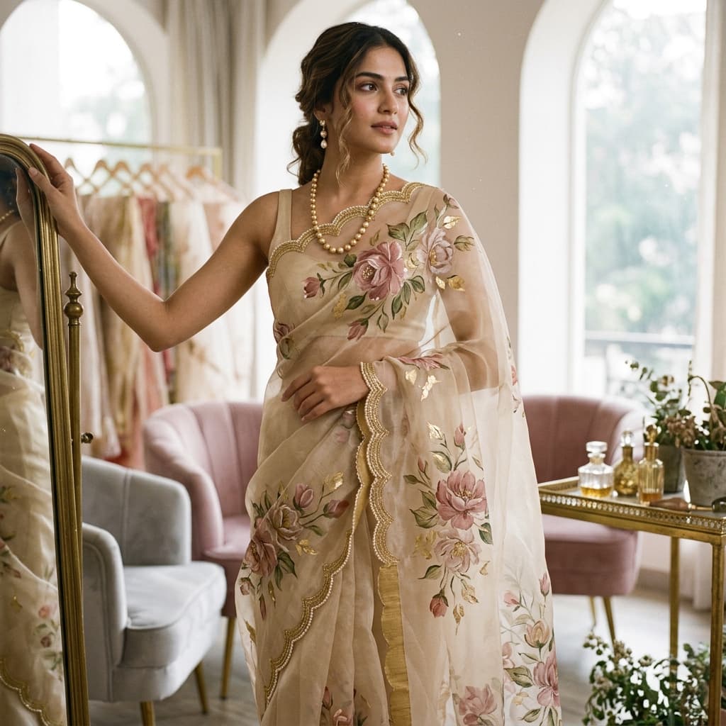 Champagne Organza Saree